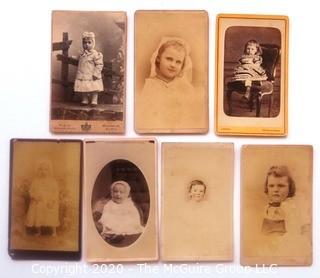 Seven Antique Cabinet Card Photos if Cherubic Children.