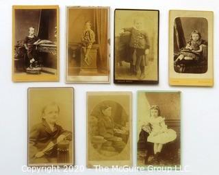 Seven Antique Cabinet Card Photos of Young Children.