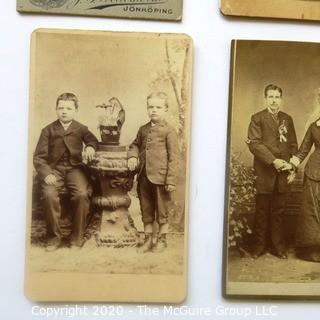 Seven Antique Cabinet Cards of Families with Children and a Classroom.