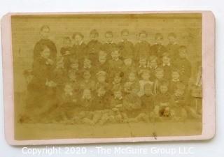 Seven Antique Cabinet Cards of Families with Children and a Classroom.