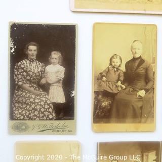 Seven Antique Cabinet Cards of Families with Children and a Classroom.