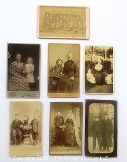 Seven Antique Cabinet Cards of Families with Children and a Classroom.