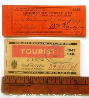 Post WWII French Gas Ration Book and Camp Kidd, San Diego CA,  Commission Officer Mess Coupon Book