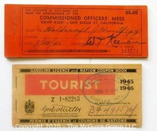 Post WWII French Gas Ration Book and Camp Kidd, San Diego CA,  Commission Officer Mess Coupon Book