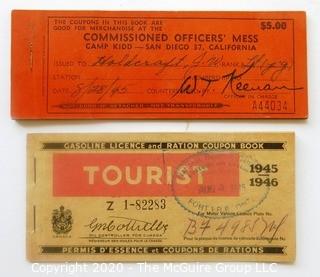 Post WWII French Gas Ration Book and Camp Kidd, San Diego CA,  Commission Officer Mess Coupon Book