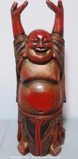 Carved Wooden Standing Happy Buddha 