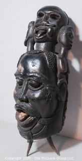 Large Ethnographic Carved Wooden Tribal Figural Statue or Drum with Leather Back.  Possibly Made of Ebony.