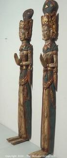 Pair of Two Asian Style Carved Matching Goddess Wall Plaques