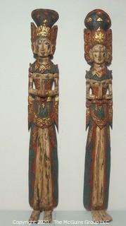 Pair of Two Asian Style Carved Matching Goddess Wall Plaques