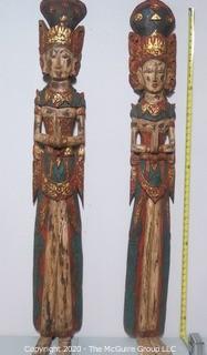 Pair of Two Asian Style Carved Matching Goddess Wall Plaques