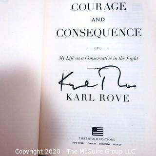 Group of Political Themed Books, Many Signed by the Author. Includes Karl Rove, James Wolfensohn, Robert Novak & Kenneth Feinberg, 