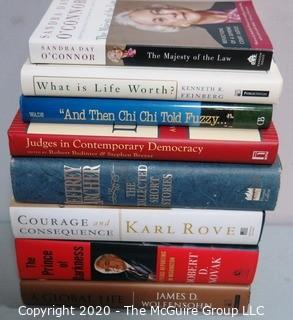 Group of Political Themed Books, Many Signed by the Author. Includes Karl Rove, James Wolfensohn, Robert Novak & Kenneth Feinberg, 