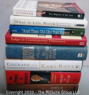 Group of Political Themed Books, Many Signed by the Author. Includes Karl Rove, James Wolfensohn, Robert Novak & Kenneth Feinberg, 