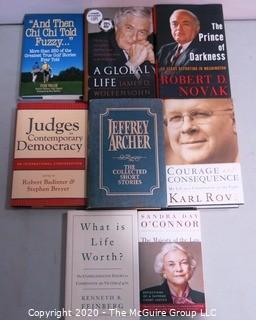 Group of Political Themed Books, Many Signed by the Author. Includes Karl Rove, James Wolfensohn, Robert Novak & Kenneth Feinberg, 