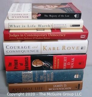 Group of Political Themed Books, Many Signed by the Author. Includes Karl Rove, James Wolfensohn, Robert Novak & Kenneth Feinberg, 