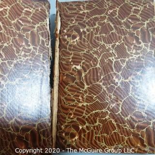 Three Antique Marbled Cover with Leather Binding Books.  Covers are separating. 