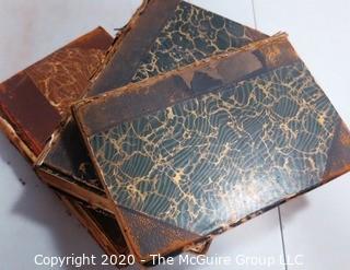 Three Antique Marbled Cover with Leather Binding Books.  Covers are separating. 