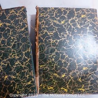 Three Antique Marbled Cover with Leather Binding Books.  Covers are separating. 