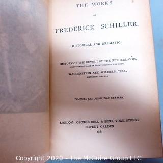 1881 Antique Set of Books  with Marbled Cover and Leather Binding.   Some books have covers that are separating and damaged.