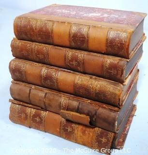 1881 Antique Set of Books  with Marbled Cover and Leather Binding.   Some books have covers that are separating and damaged.