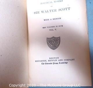 1881 Antique Set of Books  with Marbled Cover and Leather Binding.   Some books have covers that are separating and damaged.