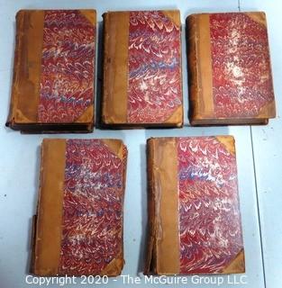 1881 Antique Set of Books  with Marbled Cover and Leather Binding.   Some books have covers that are separating and damaged.