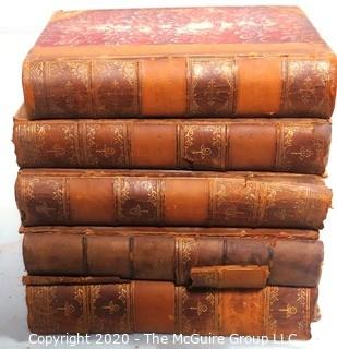 1881 Antique Set of Books  with Marbled Cover and Leather Binding.   Some books have covers that are separating and damaged.