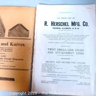 Collection of Antique Tools including a TEMCO 10" Monkey Wrench and Oval Handled Flathead Screwdriver, and 1916 Copy of R Herschel Mfg.Co Tool Catalog (Note: Description Altered 7/29/20 at 18:32 ET)