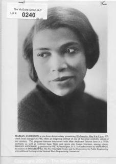 Photo: Print: Press Release: Singer Marian Anderson