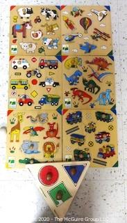 Group of 7 Children's Pre-School Wooden Tray Puzzles - Room 13 Toy Closet {marked lot 181}