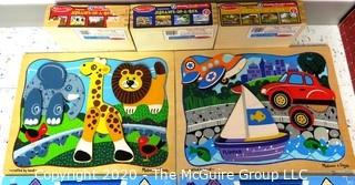 Group Melisa & Doug Children's Pre-School Wooden Tray Jigsaw & Dexterity Puzzles - Room 13 Toy Closet {marked lot 182}