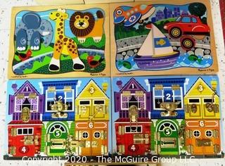 Group Melisa & Doug Children's Pre-School Wooden Tray Jigsaw & Dexterity Puzzles - Room 13 Toy Closet {marked lot 182}