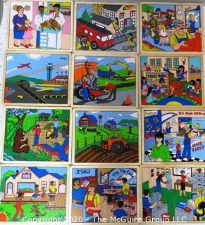 Stack of  Children's Pre-School Wooden Tray Puzzles for Different Jobs - Room 13 Toy Closet