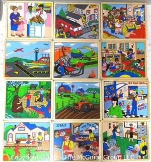 Stack of  Children's Pre-School Wooden Tray Puzzles for Different Jobs - Room 13 Toy Closet