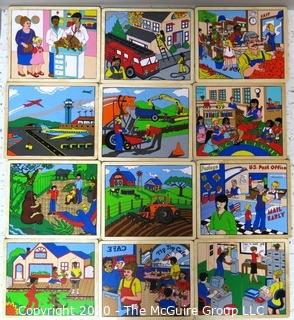 Stack of  Children's Pre-School Wooden Tray Puzzles for Different Jobs - Room 13 Toy Closet