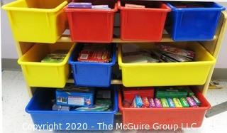 Wood With Colorful Plastic Bins Toy Organizer or Shelf with Card Games and Memory Games - Room 13 Toy Closet