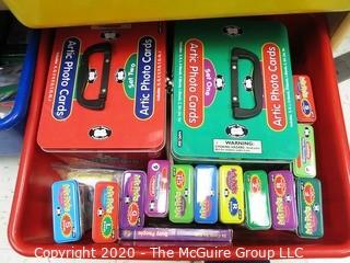 Wood With Colorful Plastic Bins Toy Organizer or Shelf with Card Games and Memory Games - Room 13 Toy Closet