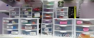 Plastic Organizer Shelf and Drawer Unit Full of Crafting and Toys Supplies.- Room 13 Toy Closet