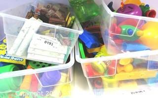 Several Lots of Plastic Building Toys and Stamp Set.- Room 13 Toy Closet