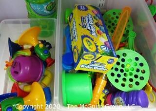 Several Lots of Plastic Building Toys and Stamp Set.- Room 13 Toy Closet