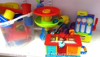 Plastic Organizer Shelf and Drawer Unit Full of Crafting and Toys Supplies.- Room 13 Toy Closet