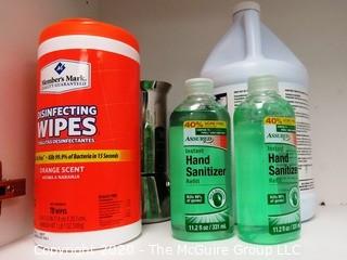 Group on Kitchen Items Including Disinfectant Wipes and Hand Sanitizer - Room 20 Kitchen