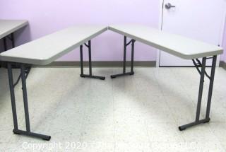 Set of 2 Industrial Heavy Duty Plastic Folding Tables Made by National Public Seating.   There are four lots of these tables for a total of 8 tables .  Each measure approximately 18" W, 30" T  & 60" long.  Room 20 Kitchen {Marked Lot 68}