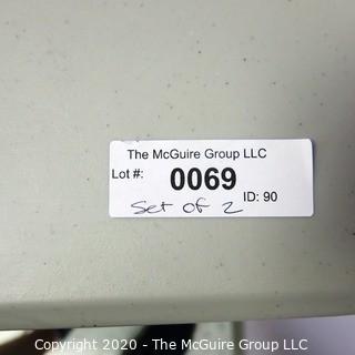 Set of 2 Industrial Heavy Duty Plastic Folding Tables Made by National Public Seating.   There are four lots of these tables for a total of 8 tables .  Each measure approximately 18" W, 30" T  & 60" long.  Room 20 Kitchen