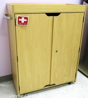 34" x 17" 44" Wood Cabinet on Casters Full of First Aid and Medical Supplies -  Room 20 Kitchen