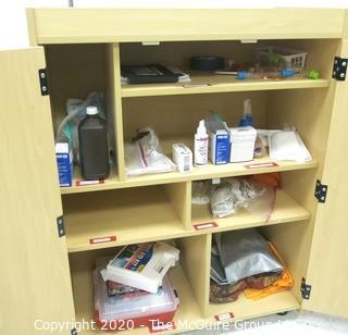 34" x 17" 44" Wood Cabinet on Casters Full of First Aid and Medical Supplies -  Room 20 Kitchen