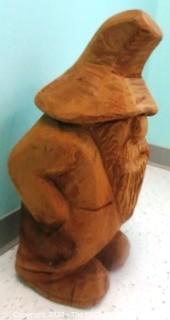 27" Tall Carved Wooden Gnome Statue - Room 11