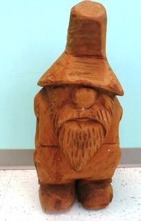 27" Tall Carved Wooden Gnome Statue - Room 11