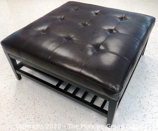 Black Leather Ottoman - Room 2