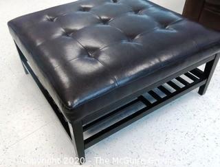 Black Leather Ottoman - Room 2